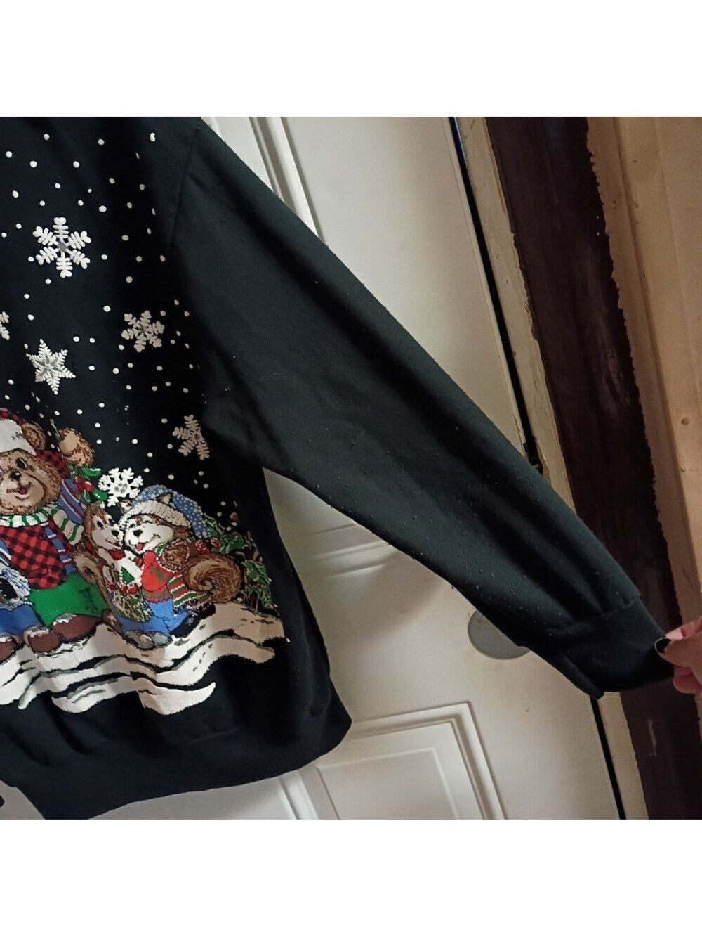 2/$10 Vintage Bear & Friends Holiday Christmas Faux Layered Crewneck Sweater - Picture 6 of 9